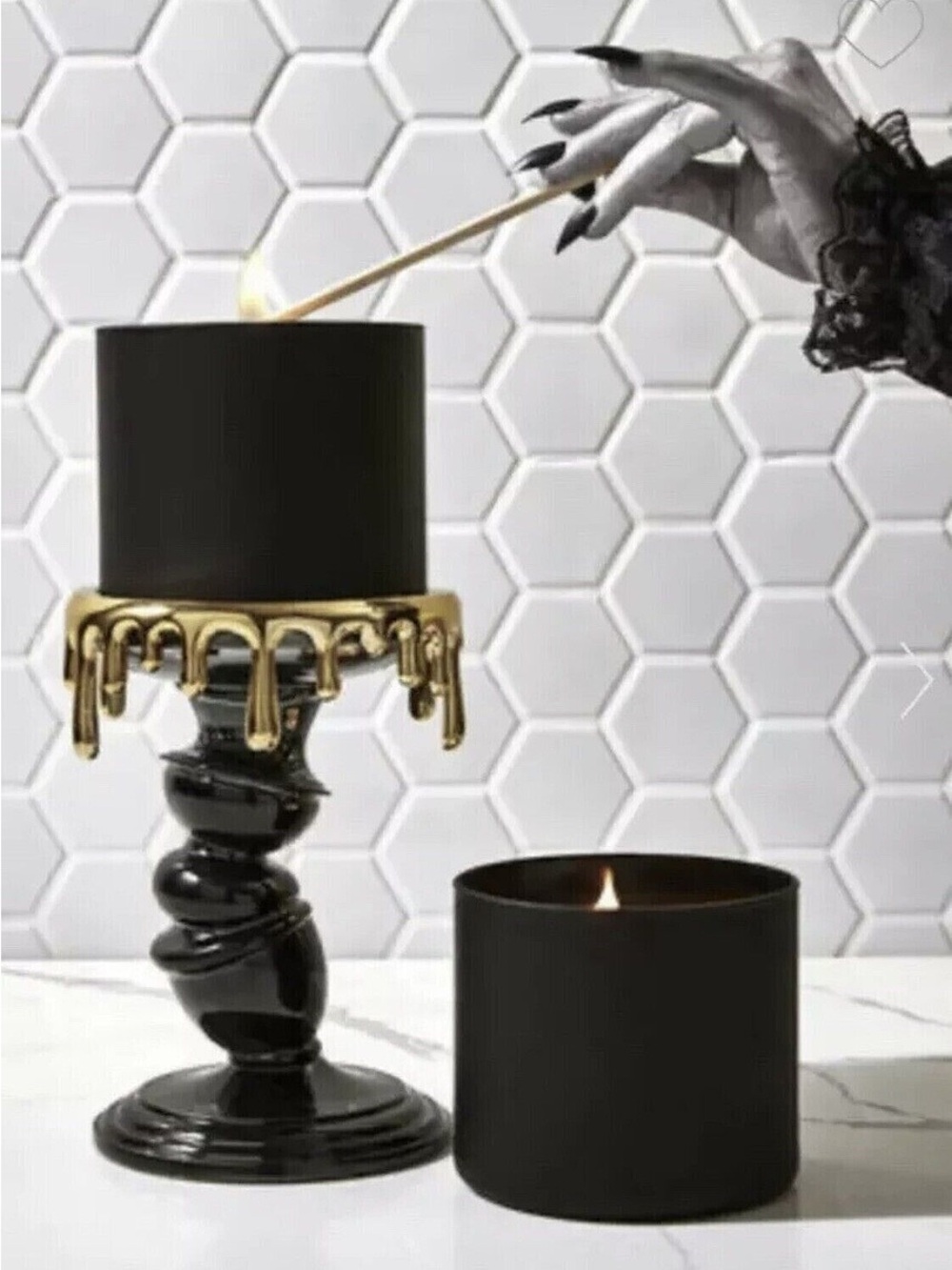 Bath & Body Works Halloween Tilted Gold Drip 3-wick Candle Pedestal